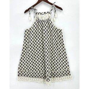 Old Navy Mini Dress Womens Sleeveless Tie Shoulder  Ikat Lace Hem Black Cream M